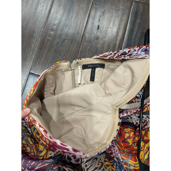 BCBGMaxAzria Inga One Shoulder Halter Silk Maxi Dress Multicolor Sz 10 Cocktail - Picture 7 of 12